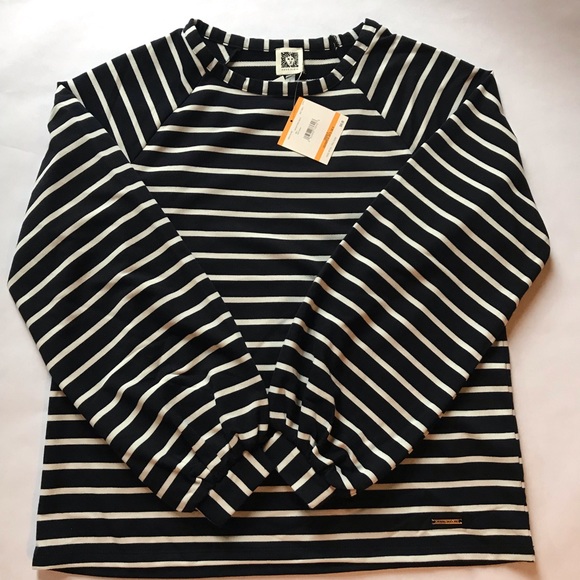 Anne Klein Tops - Anne Klein Balloon Sleeves Stripe Top Navy